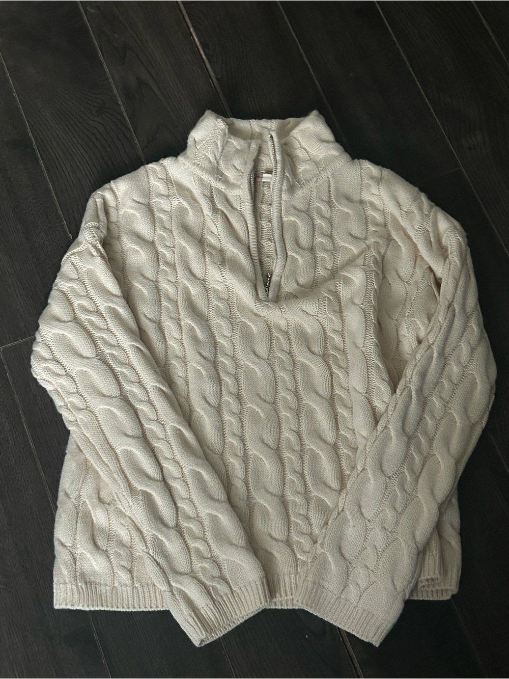 Cream Cable Knit Half-Zip Sweater